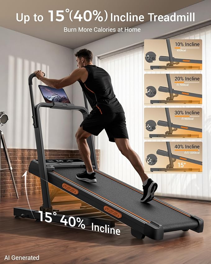 LONTEK Walking Pad Treadmill with 40% Incline & Elevated Dual Handle Bar | Foldable, Compact, Portable Treadmill for Home Small Spaces, Quiet 3HP, 6.2 MPH, Reinforced 350LBS, Anti-Slip Tablet Holder