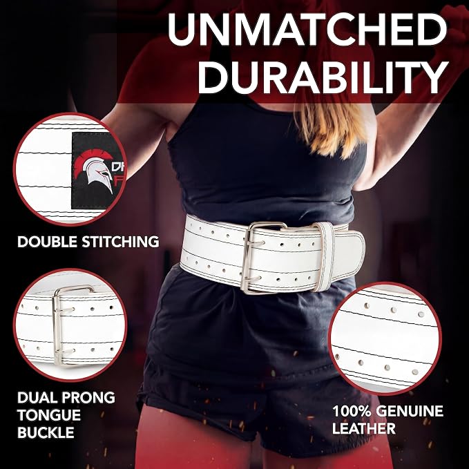 Dark Iron Fitness Genuine Leather Weightlifting Belt, 4 Inch Wide for Men Women with Double Prong Buckle Reinforced Stitching, Powerlifting Deadlift Squat Training Core Support Gym Strength Workout