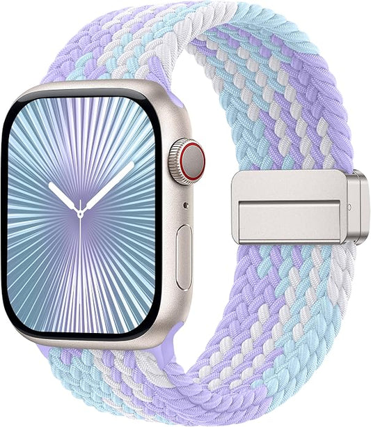 Laffav Braided Stretchy Band Compatible with Apple Watch Bands 42mm 40mm 41mm 38mm 44mm 45mm 46mm 49mm for Women Men, Magnetic Nylon Solo Loop Sport Strap for iWatch Series 11 10 9 8 7 6 5 4 SE Ultra