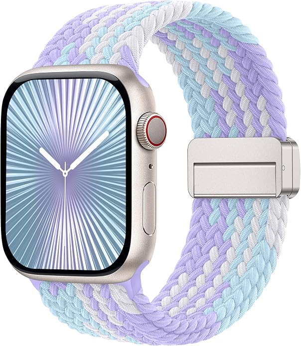 Laffav Braided Stretchy Band Compatible with Apple Watch Bands 42mm 40mm 41mm 38mm 44mm 45mm 46mm 49mm for Women Men, Magnetic Nylon Solo Loop Sport Strap for iWatch Series 11 10 9 8 7 6 5 4 SE Ultra