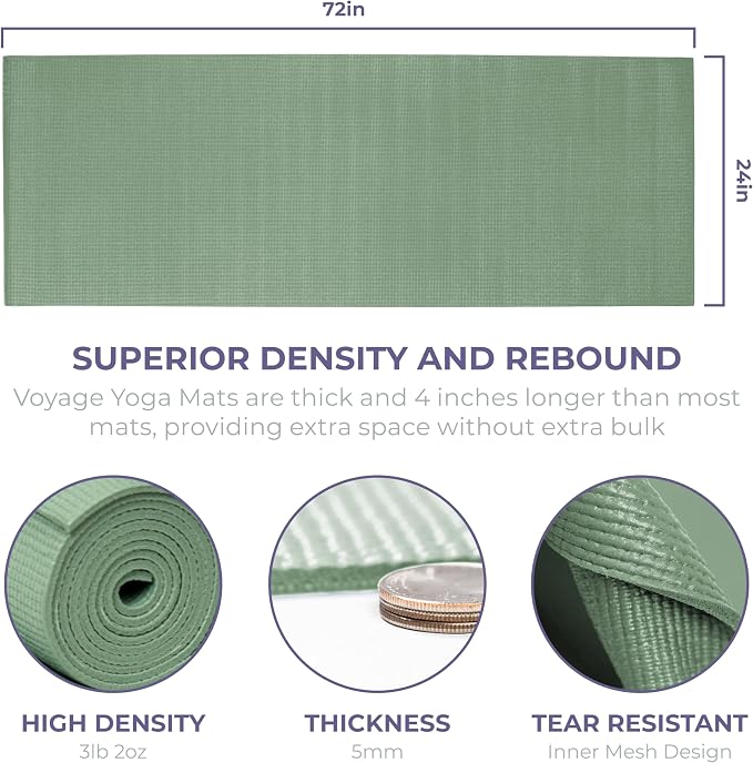 Voyage 5mm Studio Yoga Mats, 6 Pack, 72x24in | Extra Long, Anti-Tear Exercise Mats for Workout, Stretching, Fitness - Non Slip Gym Mats for Home, Schools and Studios