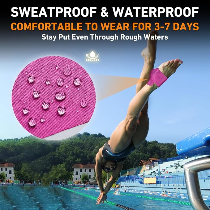 KTQUICK Precut Kinesiology Tape for Ankle,12PCS,20% Stronger Adhesive,Pink | Ankle Support Tape with Premium Cotton, Breathable, Waterproof, Latex-Free Athletic Tape for Running, Training & Hiking