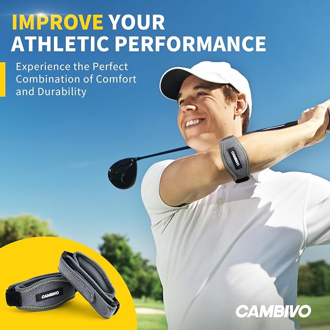 CAMBIVO 2 Pack Tennis Elbow Brace Strap for Tendonitis, Dark Gray | EVA Compression Pad, Adjustable Strap with Premium Velcro, for Men and Women, Golfer's Elbow, Counterforce Brace, Breathable
