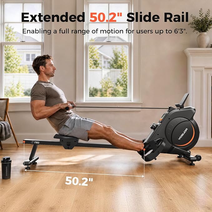 YOSUDA Rowing Machine for Home, Magnetic Rower Machine for Beginners to Athletes, Use with Resistance Adjustment Function, Bluetooth, App Supported, LCD Monitor, and Comfortable Seat Cushion