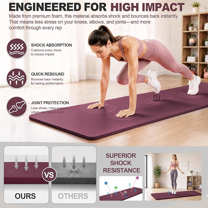 HULKFIT High Density Non Slip Yoga Mat, Extra Thick Exercise Mat with Carrying Strap, for Pilates, Fitness, Home Gym & Floor Workouts - Multiple Thickness & Multiple Color