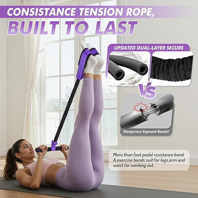 Pedal Resistance Band with Handle | Upgraded 55LBS Exercise Resistance Bands for Core, Abs, Legs, Glutes, Arms, Strength, Physical Therapy, Pilates, Sit Up Workout Equipment for Women Home Gym