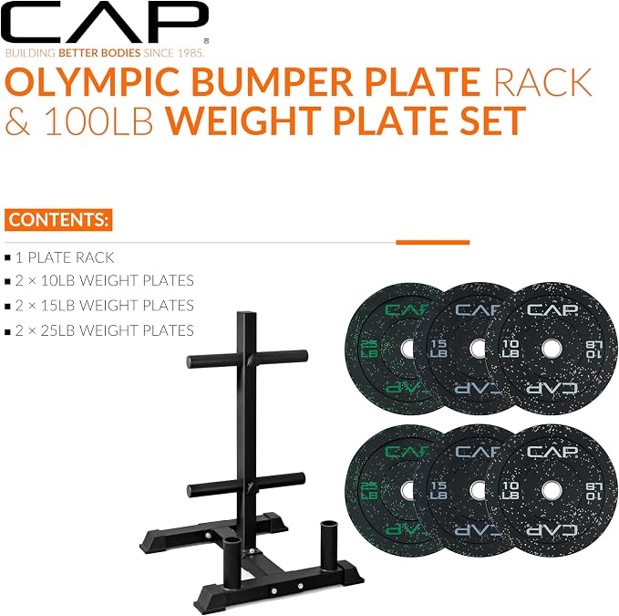 CAP 2-inch Olympic Bumper Plate Weight Set | 100-370 lbs | Multiple Colors | Storage Rack Optional