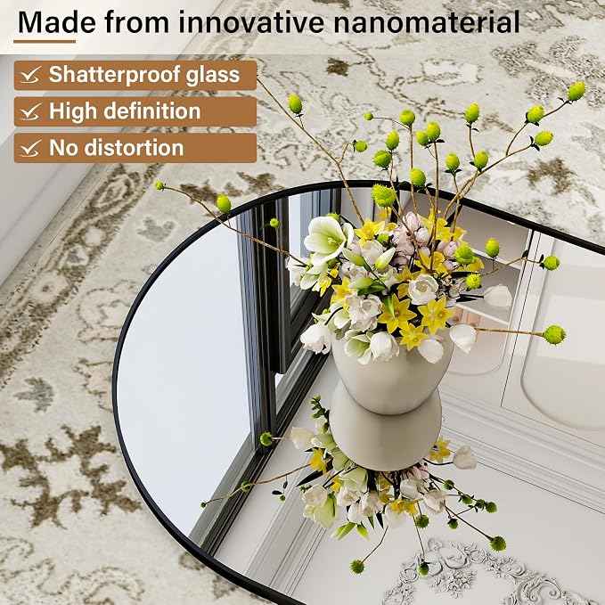 Arched Full Length Mirror 69"x25" Leaning Hanging Decor Black | Standing Body Mirror with Aluminum Frame for Bedroom Cloakroom Living Room Make-up Gift