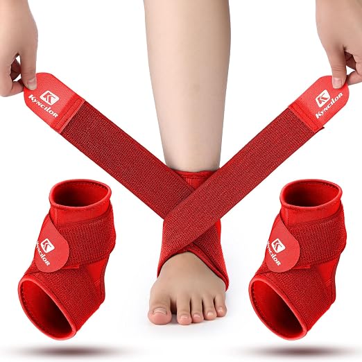 Honoson 2 Pcs Ankle Brace Kid Ankle Support Youth Neoprene Lace up Compression Sleeve Foot Brace Stabilizer with Adjustable Strap for Sport Sprained Plantar Fasciitis Achilles Tendonitis(Red,S)