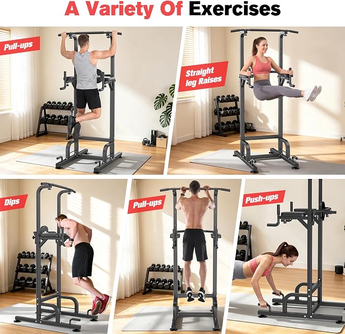 RELIFE REBUILD YOUR LIFE Power Tower Pull Up Bar Station Workout Dip Station for Home Gym Strength Training Fitness Equipment
