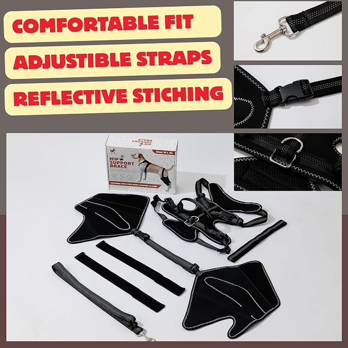 Dog Hip Dysplasia Support Brace. Dog ACL Knee Brace for Back Hind Leg; Bonus Leash and Socks; Adjustable Metal Splint Support Harness for Back Legs and Hip; Easy On Off Hook and Loop Closure - Size L | Soft Breathable Fabric with Adjustable Straps