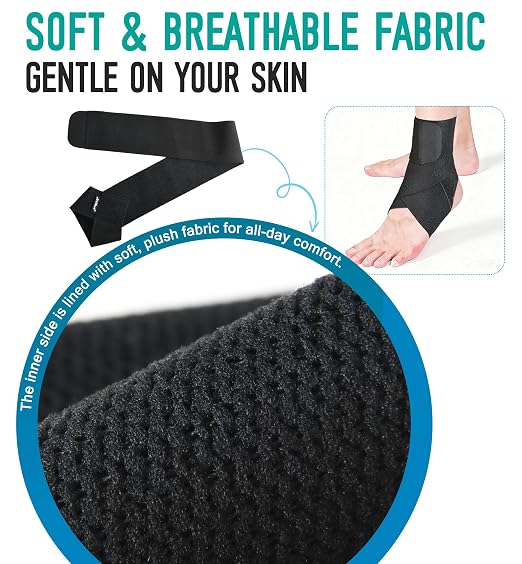 Ankle Support Brace for Men & Women, Adjustable Compression Strap for Sprains, Plantar Fasciitis, Achilles Tendonitis, Running, Workout, Sports – Fits Left & Right Foot (2, Black, Small)