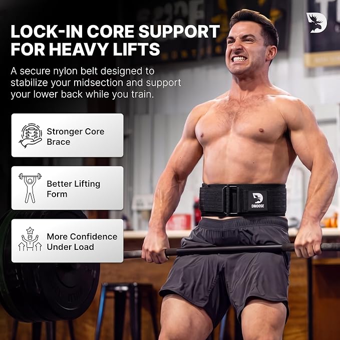 DMoose Fitness Auto Locking Weight Lifting Belt for Men & Women - 4" Nylon Squat & Deadlift Belt with Quick-Release Buckle - Gym Workout Belts for Lumbar Back Support for Weightlifting & Powerlifting