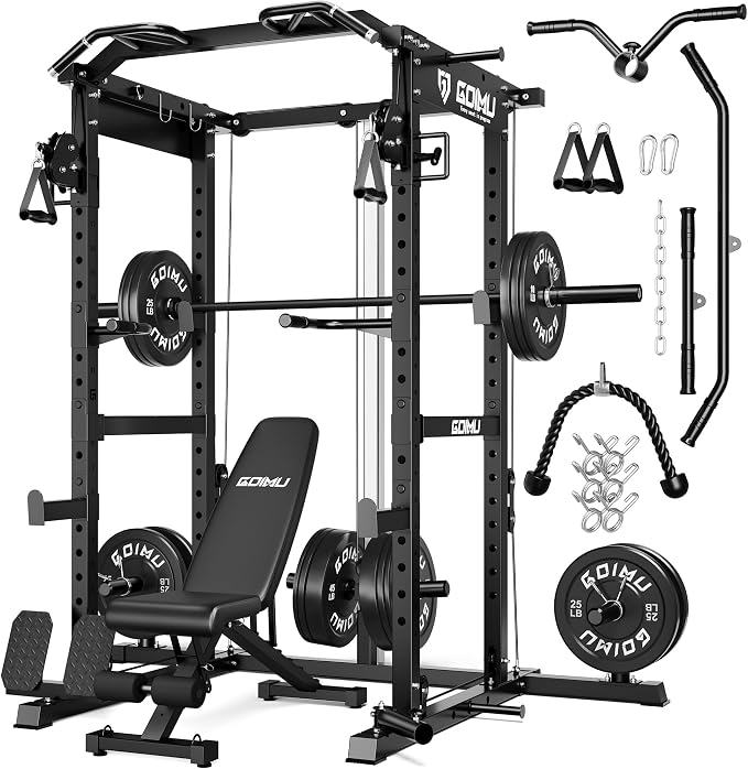 RH01 Power Cage Rack, 2000LBS Squat Rack with with Cable Crossover System&LAT Pull Down System, Multi-Function Workout Cage for Home&Garage Gym