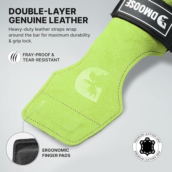 DMoose Fitness Weight Lifting Hooks (Pair) for Deadlifts, Pull Ups, Rows & Shrugs - Anti-Rip Nylon Strap Hand Grips with Thick Wrist Padding - Heavy Duty Wrist Straps for Weightlifting & Gym Workouts