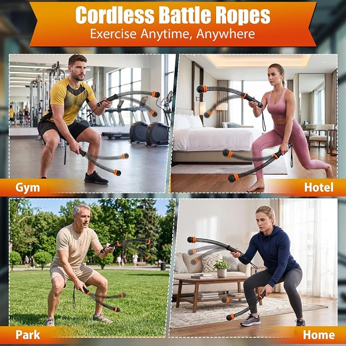 Portable Ropeless Battle Ropes,Adjustable Weights Cordless Battle Ropes,for Home Gym with Storage Bag,Versatile Exercise Equipment,for Low-Impact Workouts Strength and (HIIT),for Men & Women