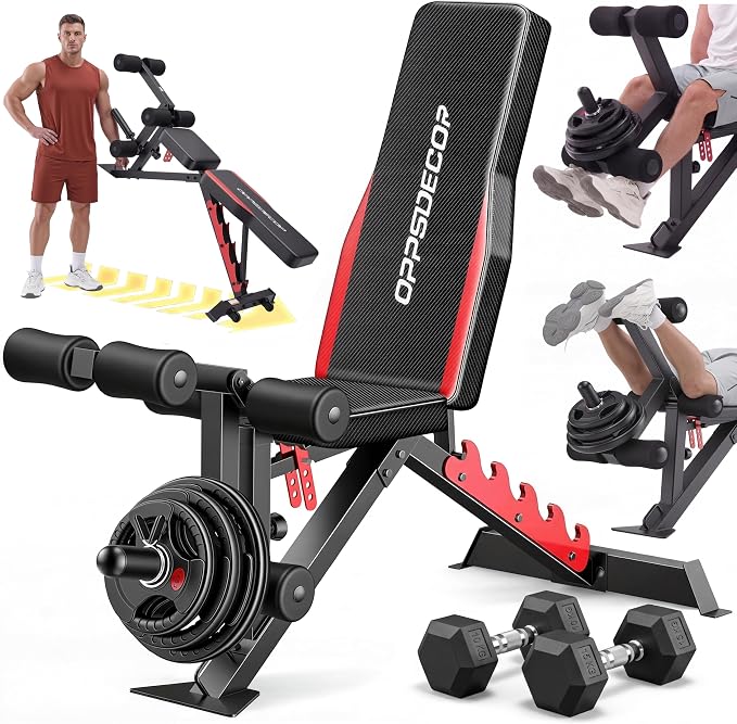 1200LBS Workout Bench with 3-Level Adjustable & Removable Leg Extension/Leg Curl, Adjustable Weight Bench for Home Gym, Incline/Flat Bench Press Full Body Workout, Universal Fit for All Body Types