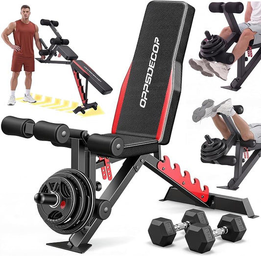 1200LBS Workout Bench with 3-Level Adjustable & Removable Leg Extension/Leg Curl, Adjustable Weight Bench for Home Gym, Incline/Flat Bench Press Full Body Workout, Universal Fit for All Body Types