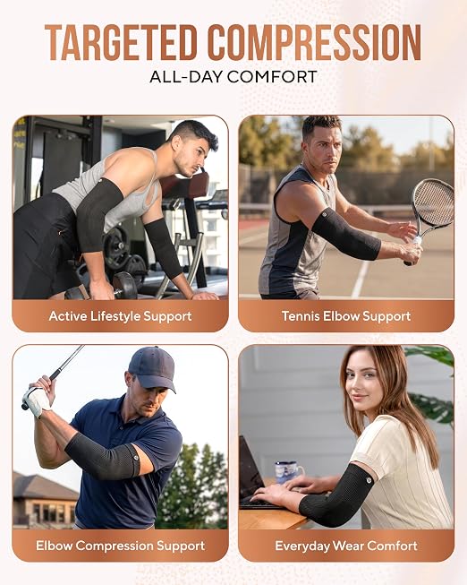 TheraCopper Copper Elbow Compression Sleeve for Men & Women (Pair) – Infused Copper Elbow Brace for Tennis Elbow, Tendonitis, Arthritis & Bursitis – Elbow Support for Golf, Workouts & Recovery (X-Large)