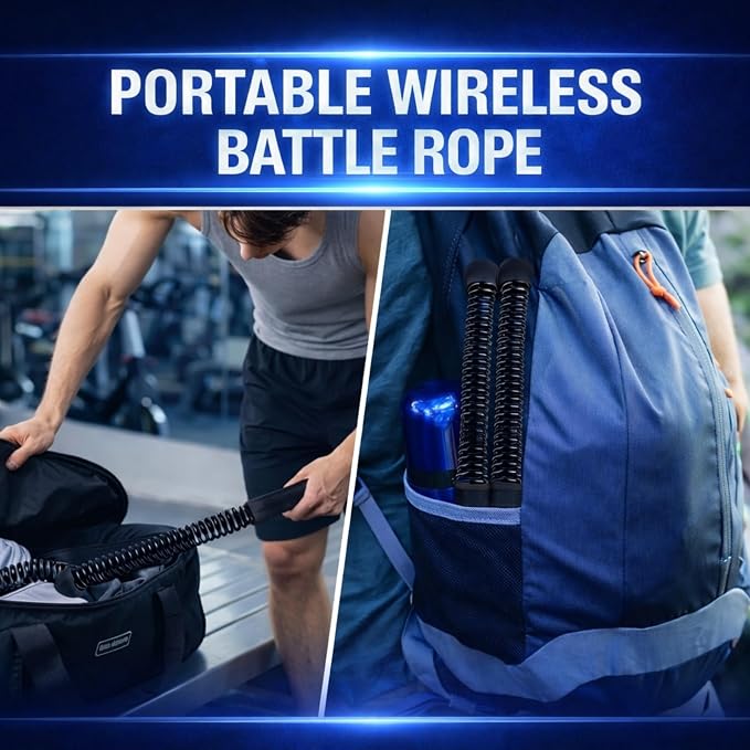 Cordless Battle Ropes (2 PCS) – Portable Weighted Ropeless Battle Rope Sticks with Hand Gloves for HIIT Workout, Home Gym Strength & Cardio Training (Black & Orange)