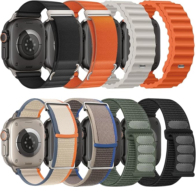 8 Pack Compatible with Apple Watch Ultra 3/2 Band 49mm 46mm 45mm 44mm 42mm Men Women,Breathable Trail Loop+Alpine Loop+Ocean +Nylon Sport Loop for iWatch Ultra 3/2/1 Series 11/10/9/8/7/6/5/4/3/SE3 2 1