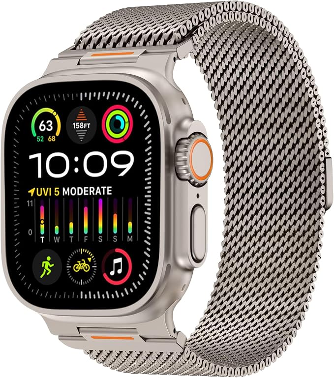 Bands Compatible with Apple Watch Ultra 3/2/1 Band 49/46/45/44mm | Milanese Loop Magnetic Stainless Steel Strap for iWatch Ultra SE 3/2/1 Series 11 10 9 8 7 6 5 4 3 2 1 Men, Titanium