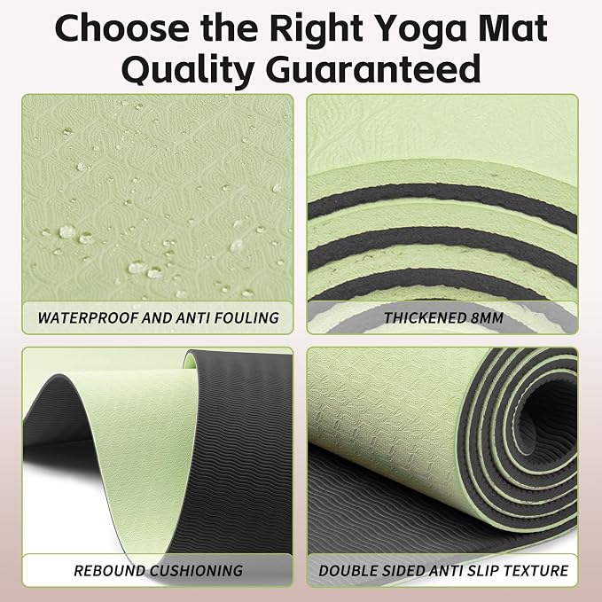 PAIDU Yoga Mat 8mm TPE Non‑Slip Fitness Mat with Strap for Home Workouts | SGS Certified, Odorless, Tear‑Resistant, Unisex, for Yoga, Pilates, Meditation, Home & Gym Workouts