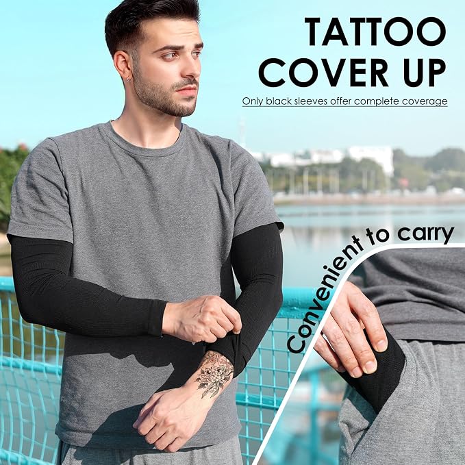 RHsia 4 Pairs UV Sun Protection Arm Sleeves for Men Women, Compression Cooling Sun Sleeves - Sports - Workouts - Tattoo Cover