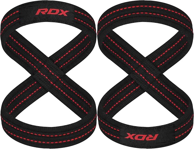 RDX Weight Lifting Straps Figure 8, Anti Slip Strap with Cuffs Wrist Support for Gym Workout Deadlift Powerlifting Bodybuilding Weightlifting, Fitness Strength Training, Hand Bar Grip for Men