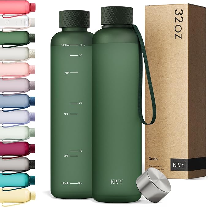 KIVY Slim Water Bottle 32oz Tritan - Lightweight & Shatterproof - BPA-Free | Reusable Tritan Water Bottle with Measurements - Leak Proof Bottle for Women & Men - Dishwasher Safe - Skinny Water Bottle