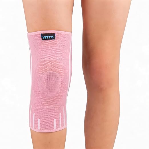 VITTO Kids Knee Brace - Osgood Schlatter Knee Brace Youth, Compression Sleeve for Boys and Girls from 4-14 years old (Pink, L)