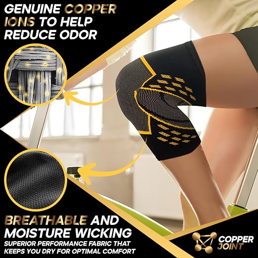 CopperJoint Knee Compression Sleeves for Women and Men Breathable Copper Infused Non Slip Knee Support For Pain Recovery Swelling Circulation Arthritis Running Workout & Walking Single Sleeve Only