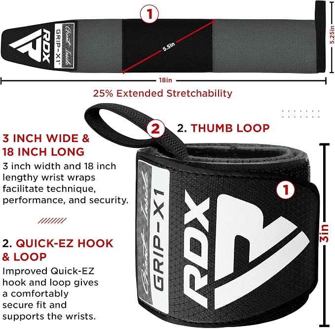 RDX Wrist Wraps for Weightlifting (Pair), IPL USPA Approved, Elasticated 18” Cotton Straps Support with Thumb Loop, Gym Wrap for Weight Lifting Powerlifting Competition Strength Training Bodybuilding