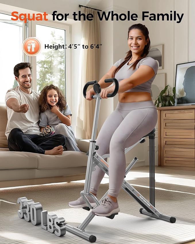 Sportsroyals Pink Squat Machine Rowing Machine for Home 2 in 1 Rower & Squat Assist Workout Foldable Rower for Home Full Body Worikout Adjustable 4 Resistance Bands 330lbs