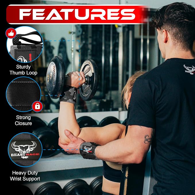 Wrist Wraps for Weightlifting - Adjustable Lifting Straps With Thumb Loop for Enhanced Gym Support, Powerlifting, Bodybuilding and Workout