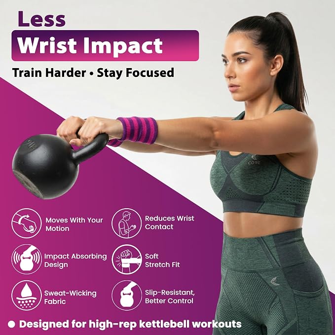 Kettlebell Wrist & Forearm Guards | Impact-Absorbing Wristbands for Kettlebell Training | Protects from Bruises | Breathable & Sweat-Wicking | Unisex Stretch Fit | One Size Fits All (Pair)