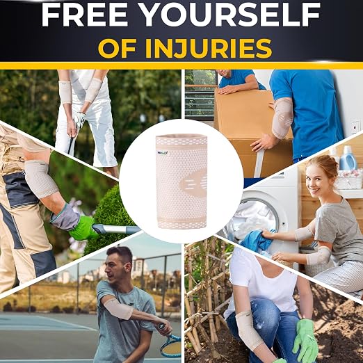 NeoTech Care Elbow Support Brace - Breathable - Men, Women, Right or Left (Beige Color, Size XL, 1 Pair)