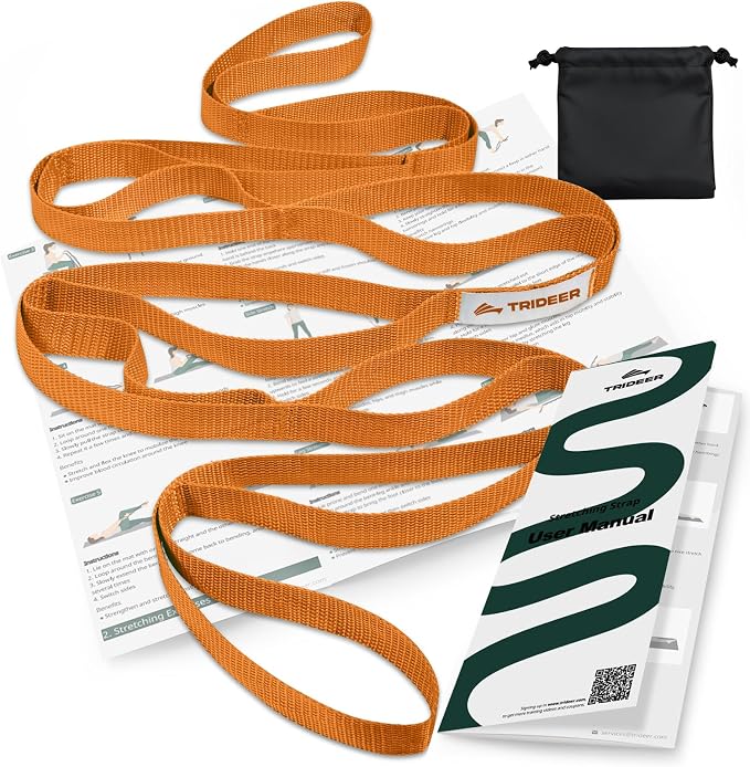 Trideer Stretching Strap with Loops & Leg Lifter, Non-Elastic PT-Style Physical Therapy Strap for Knee Replacement Rehab, Hamstring, Calf & Back Stretcher Mobility, Hip, Shoulder & Yoga