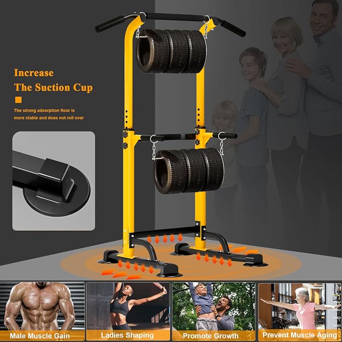 DlandHome Power Tower Pull Up Bar Dip Station,Adjustable Height Dip Stand | Multi-Function Fitness Equipment for Strength Training Home Gym,Stable Steel Frame for Pull Ups Dips Push Ups,Supports 330LBS