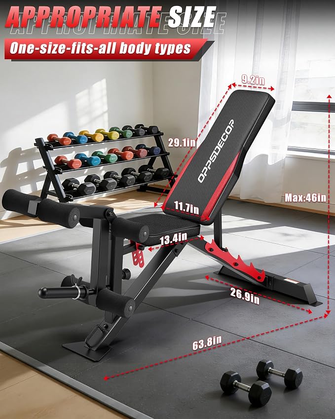 1200LBS Workout Bench with 3-Level Adjustable & Removable Leg Extension/Leg Curl, Adjustable Weight Bench for Home Gym, Incline/Flat Bench Press Full Body Workout, Universal Fit for All Body Types