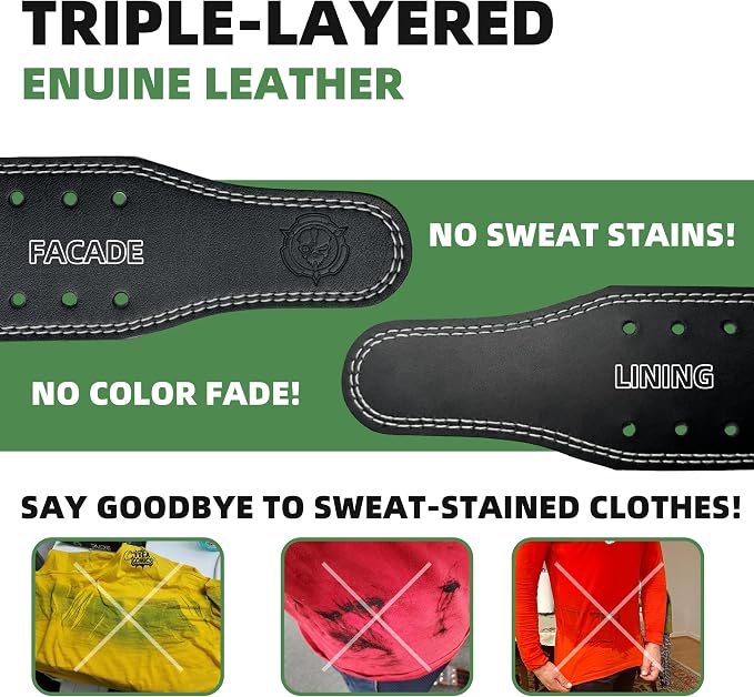 Weight lifting Belt (6mm Thick) - Genuine leather, offering back support. Double-pronged buckle, ideal for weightlifting, powerlifting, squats and deadlifts