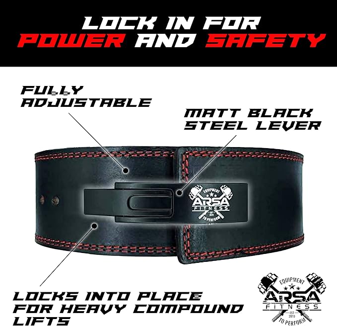 Arsa Fitness Weightlifting Adjustable Lever Belt for Men & Women Real Cow Hide Leather for Powerlifting Back Support Workout Deadlifts Squats 10MM Thickness 4" Width - Nighthawk