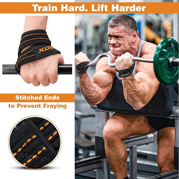 RDX Weight Lifting Straps Figure 8, Anti Slip Strap with Cuffs Wrist Support for Gym Workout Deadlift Powerlifting Bodybuilding Weightlifting, Fitness Strength Training, Hand Bar Grip for Men