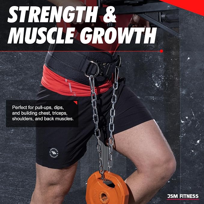 Dip Belt for Weight Lifting with a Quick Closure Steel Buckle, Weighted Belt for Pullups & Dips for Men, with Durable Chain and Carabiners, Weightlifting, Squat, Bodybuilding