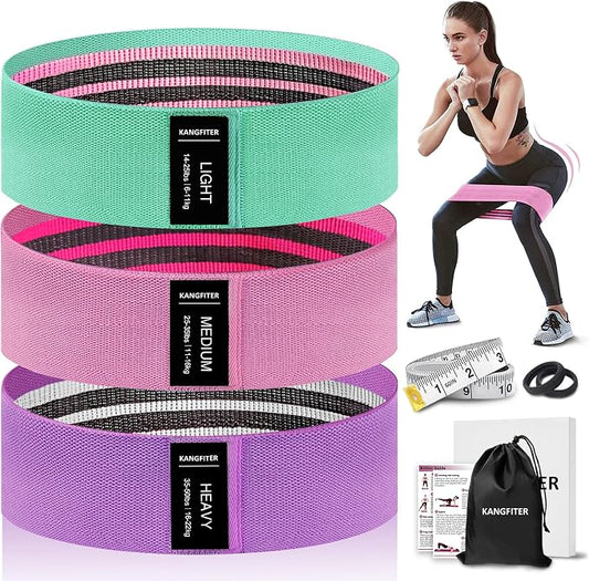 KANGFITER Non-Slip Fabric Resistance Bands for Working Out 3 Levels | Loop Exercise Bands for Booty Leg Butt Glute Hip, Elastic Stretch Workout Bands for Women Men Home Gym Fitness Yoga Pilates