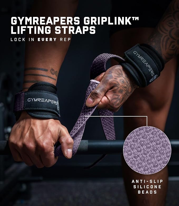 Gymreapers GripLink Lifting Straps – Heavy Duty D-Ring Weight Lifting Wrist Straps with Anti-Slip Silicone Grip Beads, Adjustable Support for Deadlifts, Powerlifting, Cable Machines & Gym Training