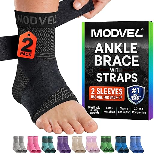 Modvel Foot & Ankle Brace Socks with Adjustable Support Strap – 2 Pack Compression Sleeves for Sprained Ankle, Plantar Fasciitis Relief Tendonitis & Arthritis, Stabilizing Foot & Ankle Support for Women & Men