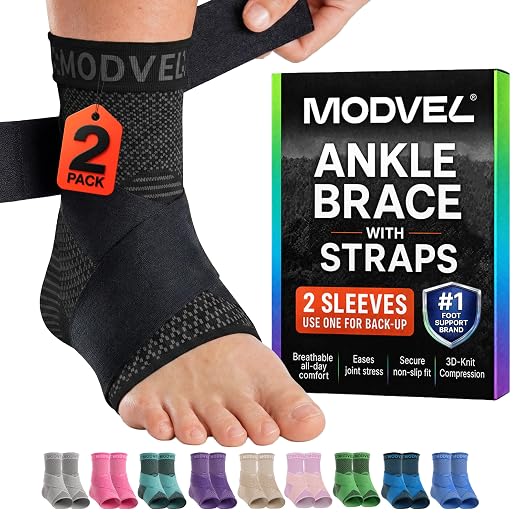 Modvel Foot & Ankle Brace Socks with Adjustable Support Strap – 2 Pack Compression Sleeves for Sprained Ankle, Plantar Fasciitis Relief Tendonitis & Arthritis, Stabilizing Foot & Ankle Support for Women & Men