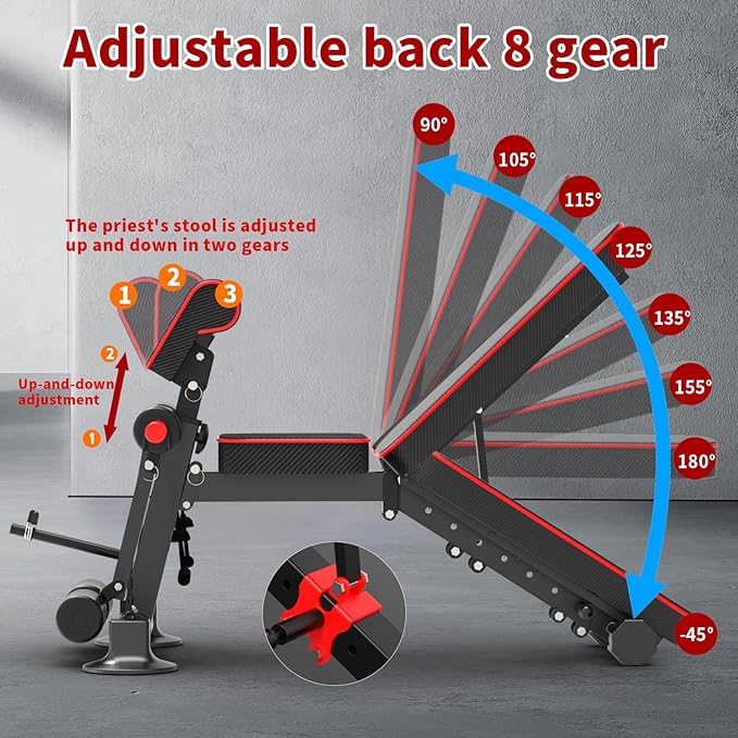 K KiNGKANG Adjustable Weight Bench for Home Gym Full Body Strength Training | Load 1050lbs|8+3 Angle Positions|High-Density Cushion|Commercial Steel Frame|Assembly Free | Foldable | Space Saving