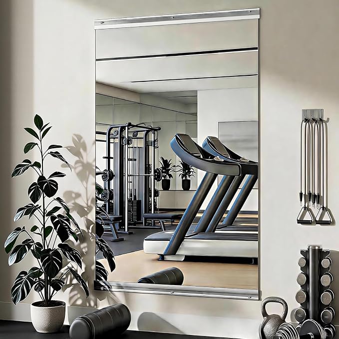 VooBang Home Gym Mirror 1 PCS 30"×55", Frameless Wall Mirror Full Length | Shatterproof Tempered Glass Large Body Mirror Hanging for Dancing Studio, Exercise, Fineness, Yoga